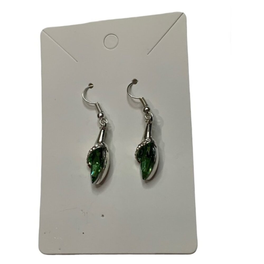 Green silver emerald dangling earrings